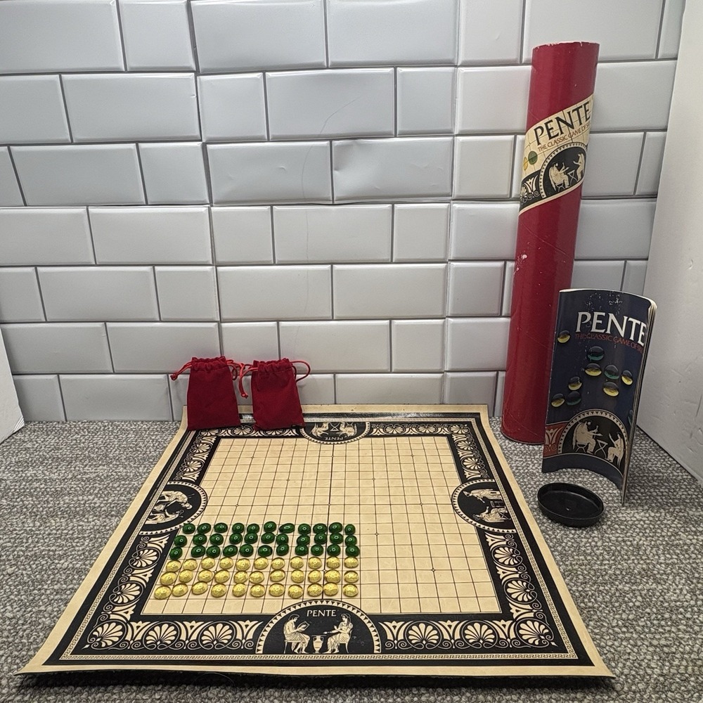 1992 Pente Game In Red Tube Complete Green Yellow Glass Pieces Instructions Too